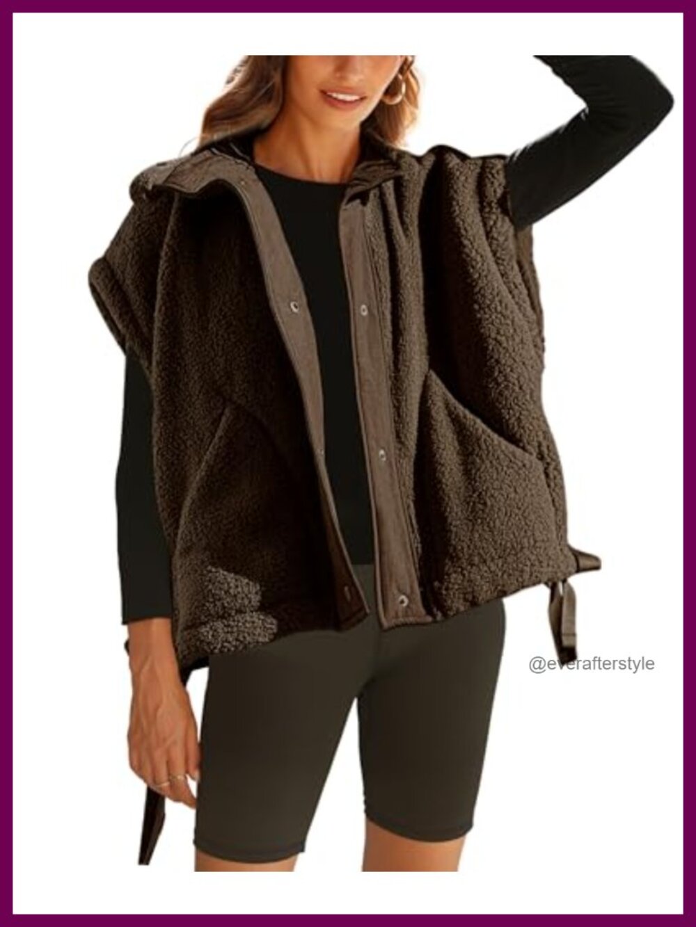 Fuzzy Fleece Vest Sleeveless Sherpa Button Closure Drawstring Hem